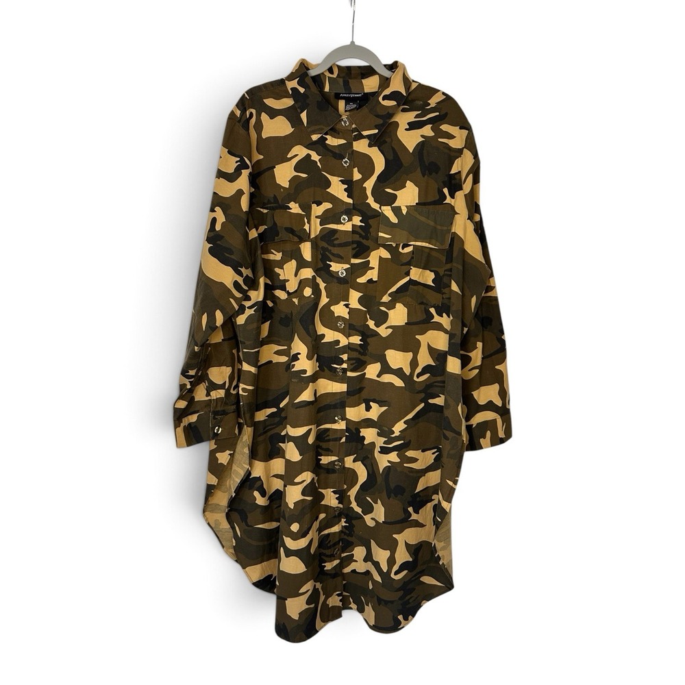 Ashley Stewart Women's Plus Size 24 Camo High-Low Button-Up Tunic Shirt